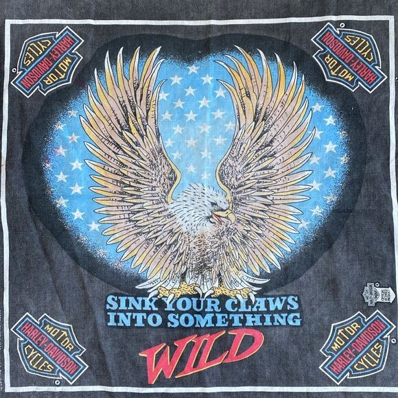 VINTAGE HARLEY DAVIDSON SINK YOUR CLAWS EAGLE BANDANA BLACK OS - Picture 2 of 7